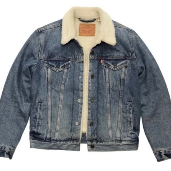 Levi's Original Sherpa Trucker Jacket, Denim Jean, Women's Large - Picture 1 of 3